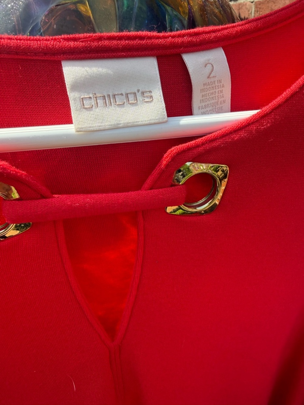 Chico's Red Tunic with Gold Grommet Detail